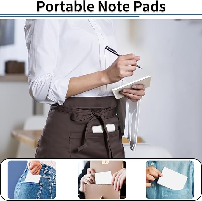 8 Pack Note Pads 3x5, Blank Server Notepad Scratch Pads, 50 Sheets Each | 80 GSM Thick White Paper for Writing, Quick Notes, Grocery Shopping Lists, Small Mini Memo Notebook for Home and Office