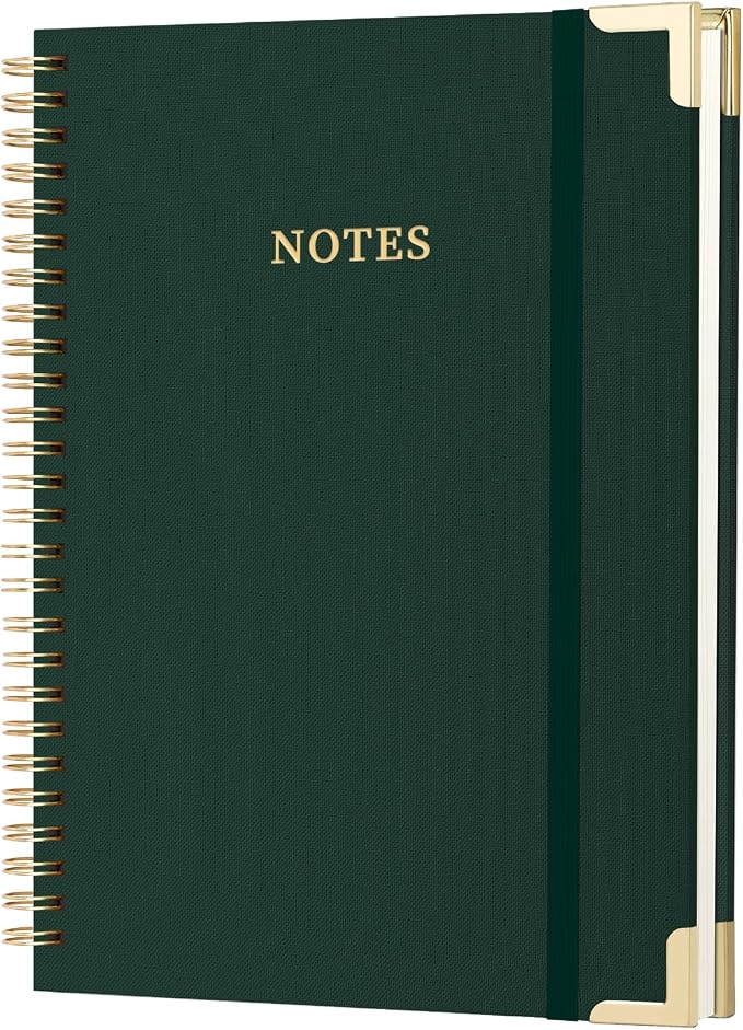 ALKALO A4 Large Spiral Notebook Journal, (8.5×11'') 100 Pages Linen Hardcover College Ruled Journaling For Work & Note Taking Thick Spiral Journal For Writing Daily Journal For Women & Men- Green