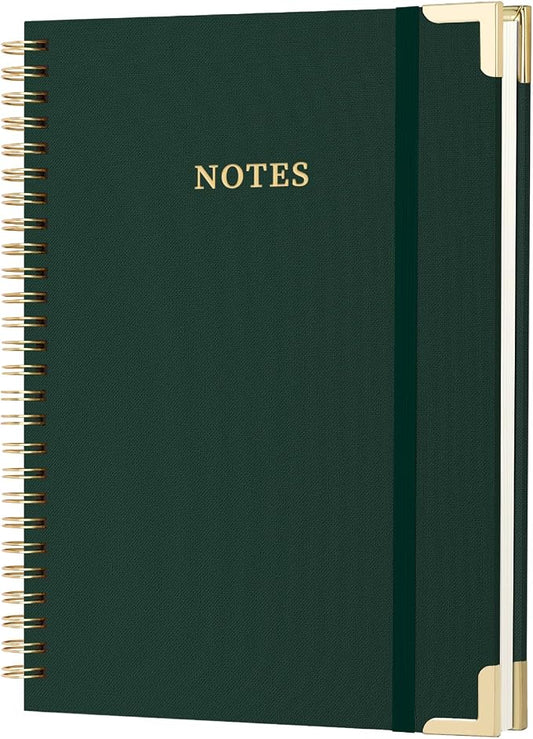 ALKALO A4 Large Spiral Notebook Journal, (8.5×11'') 100 Pages Linen Hardcover College Ruled Journaling For Work & Note Taking Thick Spiral Journal For Writing Daily Journal For Women & Men- Green