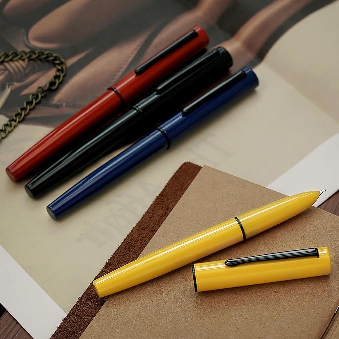 HONG DIAN C1 Fountain Pen Fine Nib, Snow White & Classic Retro Design Metal Pen with Ink Converter
