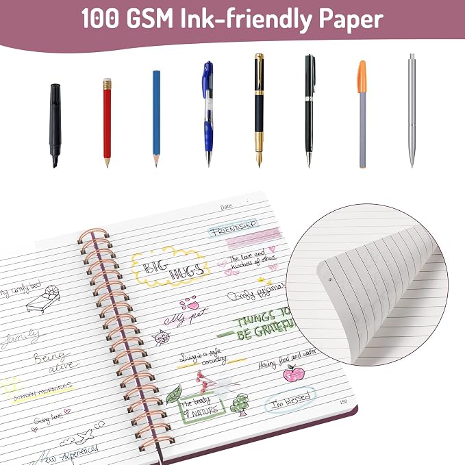 Forvencer A4 Lined Spiral Journal Notebook with 300 Numbered Pages, 11" X 8.5" Thick Journals for Writing with 100GSM Paper, Hardcover Notebooks with Contents for Work, School, Burgundy