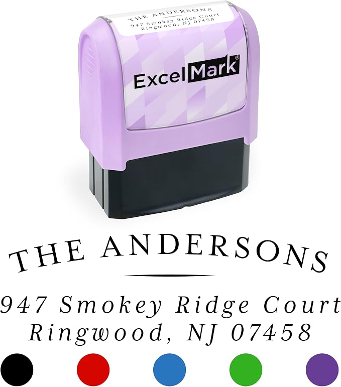 ExcelMark Address Stamp - Custom Return Address Stamp with Elegant Designs, Vibrant Colors & Patterns – Perfect for Mail, Invitations & Gifts (Violet, Regency Arch)