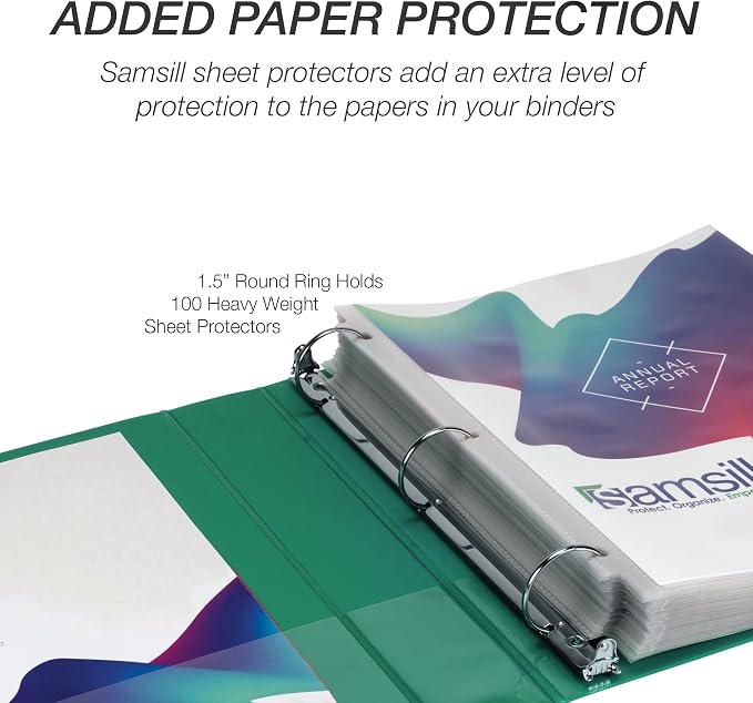 Samsill 1.5 Inch 3 Ring Binder, Economy Round Ring, Clear View Cover, 325 Sheet Capacity - for School, Home, Office - Forsest Green