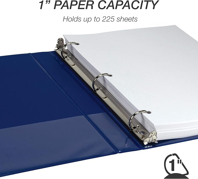 Samsill Durable 1 inch 3 Ring Binder, D Ring Binder, 100% Recycled Chipboard, Blue, 4 Pack