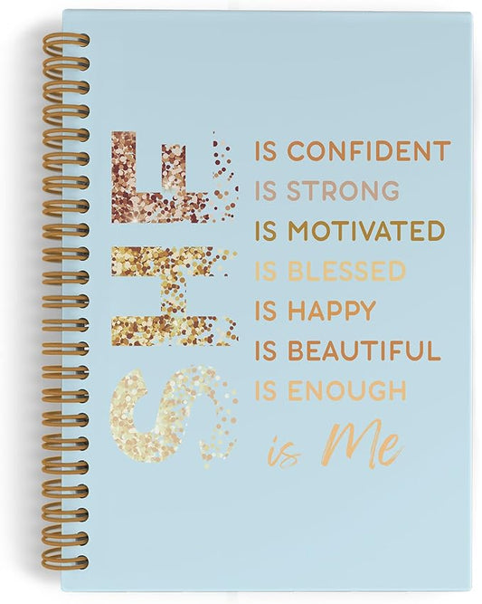 She Is Me Affirmations Spiral Notebook, Teal Inspirational Self Care Journal Notebook, Self Love Notebooks for School Work, Positive Office Supplies Gifts for Women Girls, 5.5x8.3 Inch
