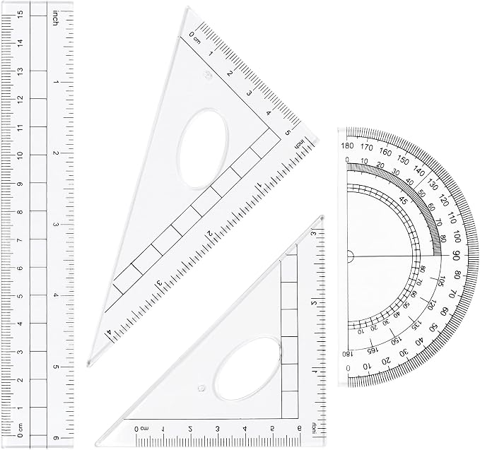Unjoo Geometry Set 10 Pcs Student Supplies, Protractor and Compass (Grey） | Shatterproof Storage Box,Rulers,Protractor,Compass,Eraser,Pencil Sharpener,Lead Refills,Pencil,for Classroom, Back to School
