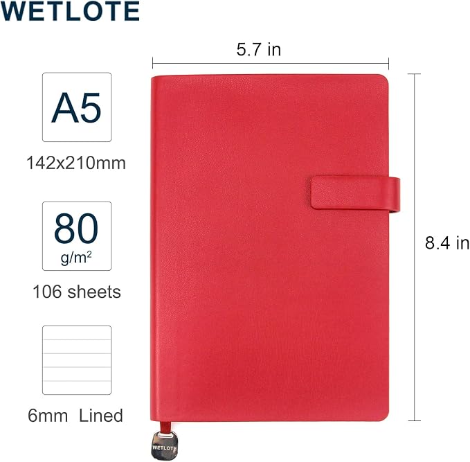 A5 Soft Cover Lined Notebook, Pen Holder & Gold Edges, 180° Lay Flat Journal, Large 5.7 x 8.4 in, Bookmark & Gift Box, Business Notebook for Work, Study, Travel(Red)