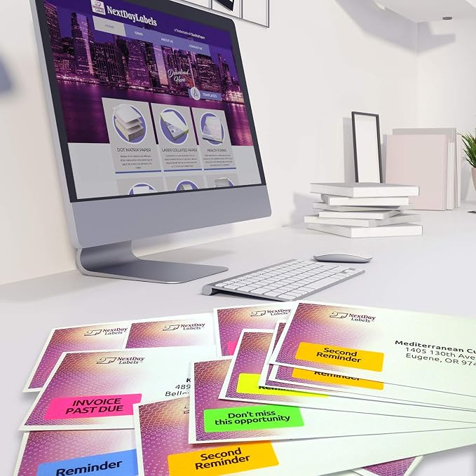 Assorted Fluorescent Address Labels | 5 Colors - Green, Orange, Blue, Yellow and Pink | 5 Sheets of Each Color | 1" x 2-5/8" - 30 Per Page, from NextDayLabels | 750 Labels