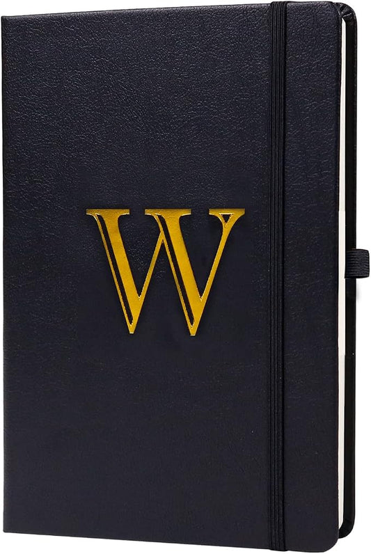 Business Notebook for Men Women, A5 Journal Notebook with A-Z , Dual-Sided Writing Paper Notebook with Dividers, Travel Journal for Teens, 200 Pages Leather Journal for Writing, Work, Meetings Black,W