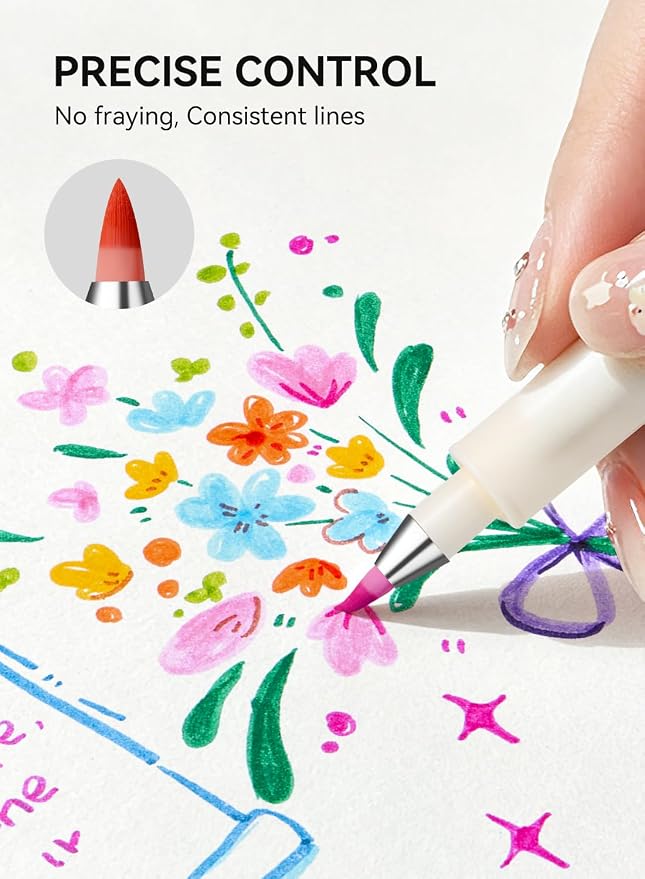 Arrtx Brush Marker Pens 24 Colors, Water-Based Ink Brush Pens for Hand Lettering, Journaling, Sketching, Outline Drawing & Illustrations,Art Supply