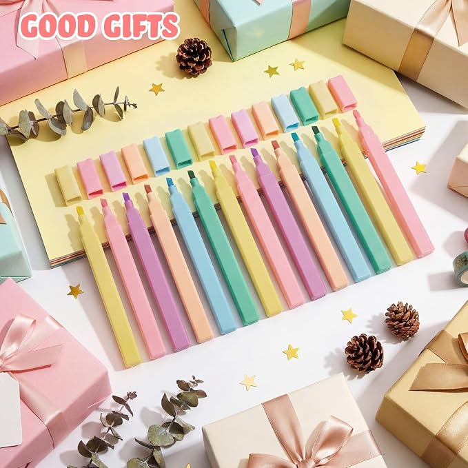 Marspark 120 Pcs Highlighters Bulk Chisel Tip Aesthetic 6 Assorted Colors No Bleed Cute Soft Bohemian Color Marker Pens for Journal Planner Notes Study Office Supplies (Pastel Colors)