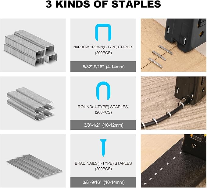 HAUTMEC Upholstery Staple Gun for Wood, 3-in-1 Heavy Duty Fabric Stapler with 600 Staples, Adjustable Manual Staple Guns for Carpet, Crafts, Furniture