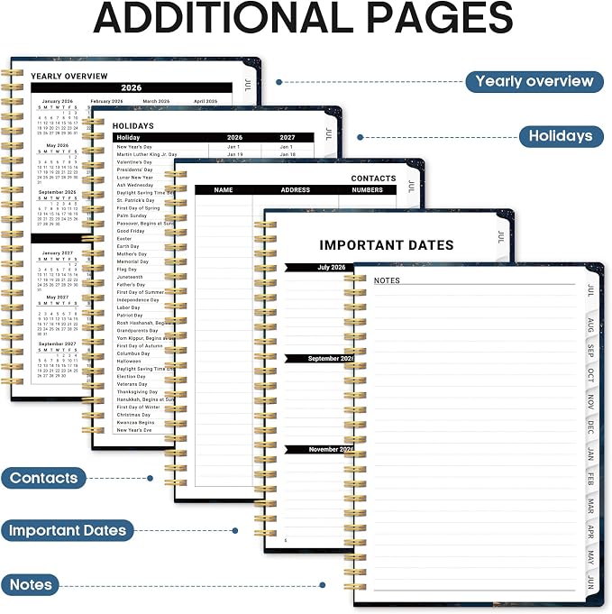 Planner 2026-2027, Academic Year Monthly and Weekly Calendar Planner, Jul 2026 - Jun 2027, Hardcover Teacher Student Planning Agenda book with Tabs, Perfect for School Office Supplies, 8.5" x 11" - Golden Tide