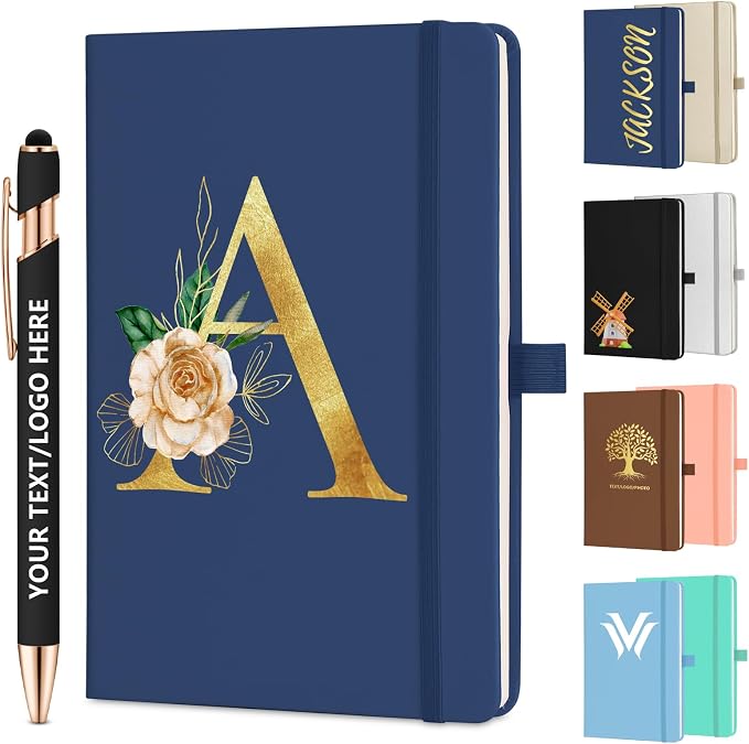 ENOMY Personalized Notebook Journal & 10 PC Pens Gift Set Custom Notebook A5 200 Pages A5 Lined Journal for Men Women Hardcover Notebooks for Work College Graduation Gifts, Blue