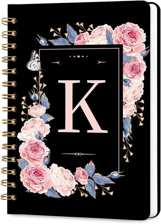 Lined Spiral Journal for Women, A5 Notebook for Work, 160 Pages, Letter K | College Ruled Spiral Notebook, Hardcover with Elegant Design for Note-Taking, 5.5 * 8.25 inch