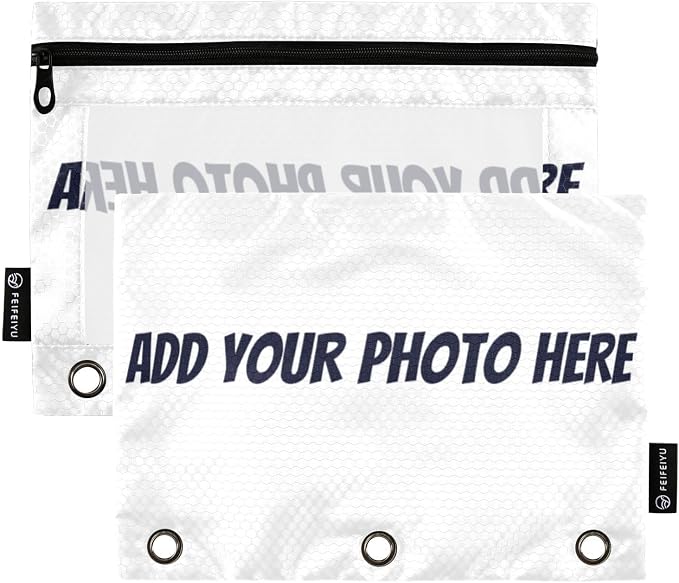Gredecor Personalized Binder Pencil Pouch 3 Ring 2 Pack Custom Zipper Pencil Pouches Case Customized Add Your Own Picture Text Clear Binder Organizer for School Office