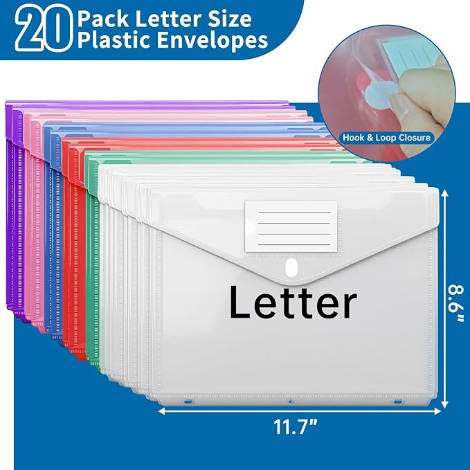 Binder Folders Organizer with 20 Pack Heavyweight Plastic Pockets,Fireproof File Folder Box with Lock,Zipper Binder Bag for Important Documents,Letter Size,Green