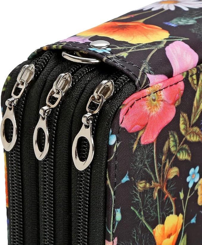 Portable Colored Printing Pattern Morning glory and Daisy Pencil Case 72 Slots Pencil Bag Organizer with Zipper for Watercolor Pens or Markers, Pencil Case Organizer for Artist