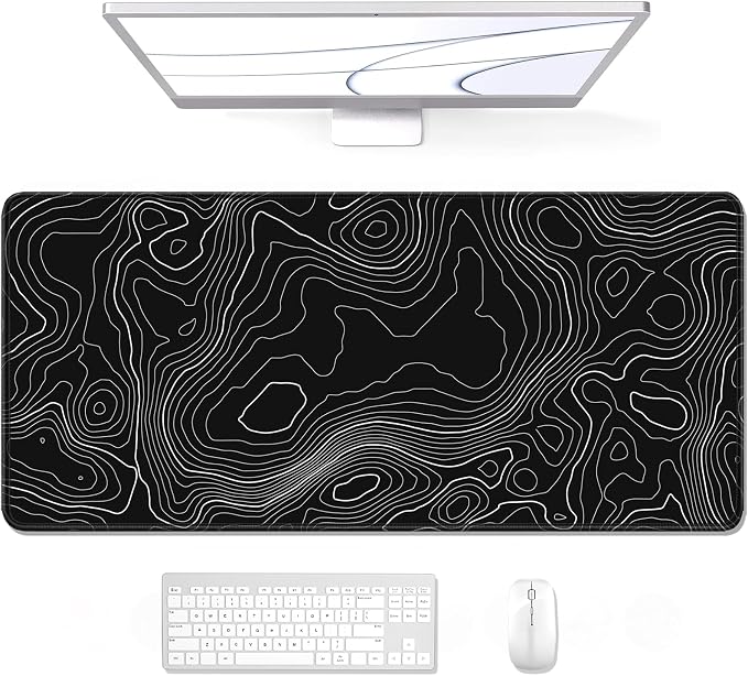 Auhoahsil Large Mouse Pad, XXL Desk Pad, Extened Mousepad 31.5" x 11.8", Non-Slip Rubber Base, Stitched Edges, Superior Surface, Gaming Keyboard Mat, Waterproof Desk Pad, Black Contour