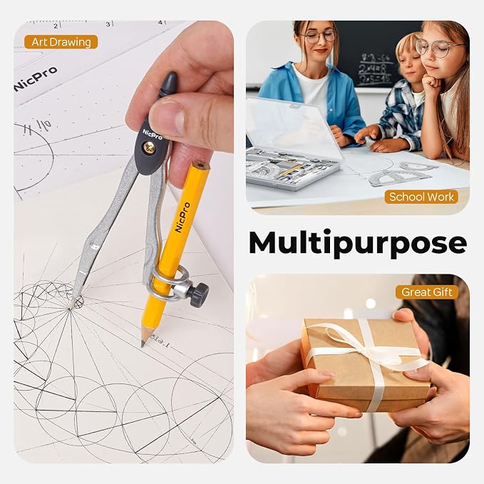 Nicpro 22 PCS Compass Geometry Tools with Case, Drafting Tools Geometry Set with Swing Arm Protractor, Rulers, Metal Compass, Square Set, Mechanical Pencil, Back to School Supplies for Students