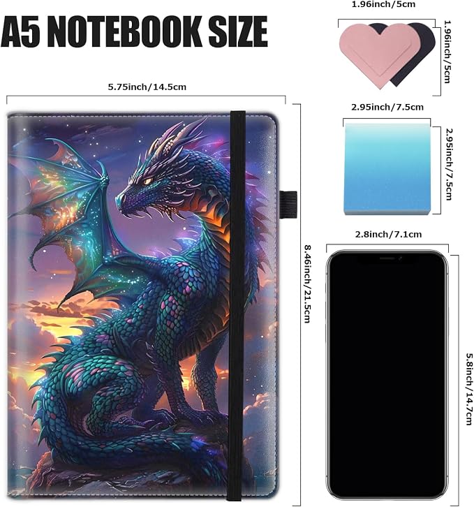 Hardcover Executive Notebooks, A5 PU Leather Lined Journal Notebook, 200 Pages Thick Paper Subject Notebooks for School,Work,Home Writing Business Notebook, Diary Book ，Cool Anime Dragon