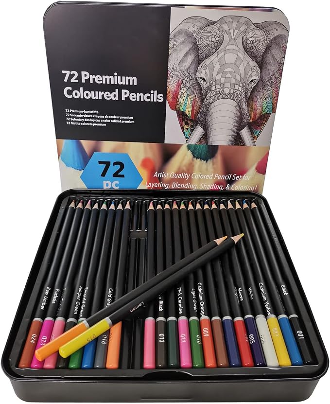 72 Colored Pencils Sets, 2B Hardness Soft Core Easy Coloring Drawing Sketching High Color Solidity Oily Color Pencil with Iron Box for Artists Adult School Supplies