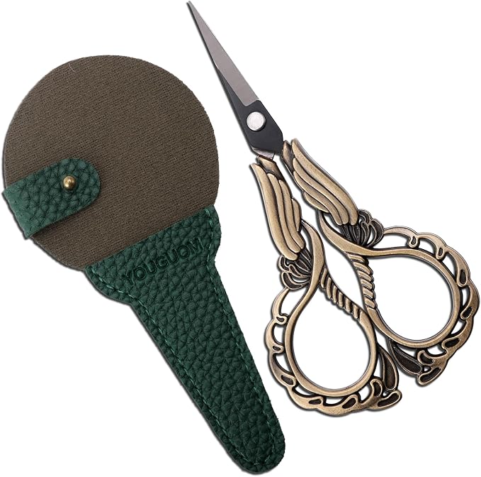 YOUGUOM Embroidery Scissors with Cover, Mini Sewing Shears | Small, Sharp, Precision, for Needlework, Cross Stitch, Crochet, Threading, Artwork, 4.3in, Craft DIY Tools, Left/Right Handed