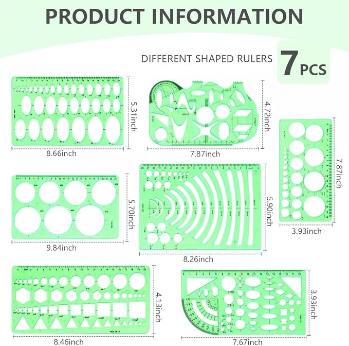 SenseYo 7 Pack Drawings Templates Stencil, Circle Template for Geometric Drawing Stencils, Plastic Clear Circle Stencils Architecture Supplies Drafting Tools for Studying, Designing