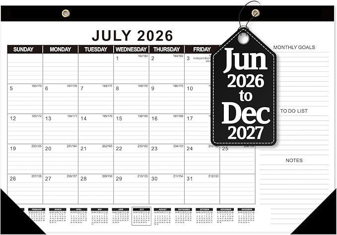 GuassLee Desk Calendar 2026-2027 (Jun. 2026 - Dec. 2027), 19 Months Calendar 17" × 11.5" Desktop Planner with Julian Date, Monthly Goals, Academic To-Do List, for Home, Office, School & Teachers
