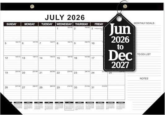 GuassLee Desk Calendar 2026-2027 (Jun. 2026 - Dec. 2027), 19 Months Calendar 17" × 11.5" Desktop Planner with Julian Date, Monthly Goals, Academic To-Do List, for Home, Office, School & Teachers