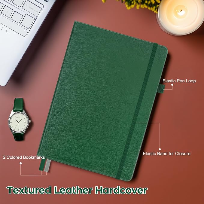 Graph Paper Notebook, Hardcover Leather Grid Notebook Journal for Women Men | No Bleed Thick Paper for Smooth Writing, Lay Flat, A5 Portable Size for Work, School, and Travel, Professional Business Style