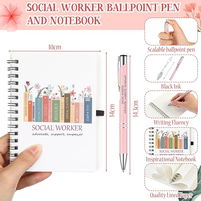 Watersay 5 Pcs Social Worker Appreciation Gifts, Cosmetic Bag, Canvas Bag, Coil Notebook, Ballpoint Pen and Keychain for Women Office School Graduation Advocate Coworker Christmas Anniversaries Gift