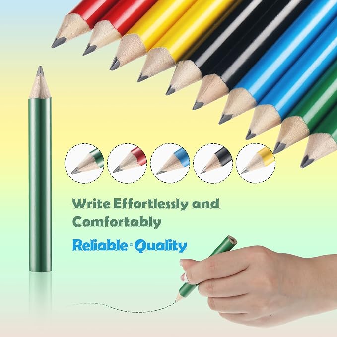 Marspark 30 Pcs Short Triangular Fat Pencils Bulk First Day of School 3.5 Inch Wooden Jumbo Pencils with Sharpener and 2 Erasers for Preschoolers, Kindergarten, Toddlers, Beginners(Vivid Colors)