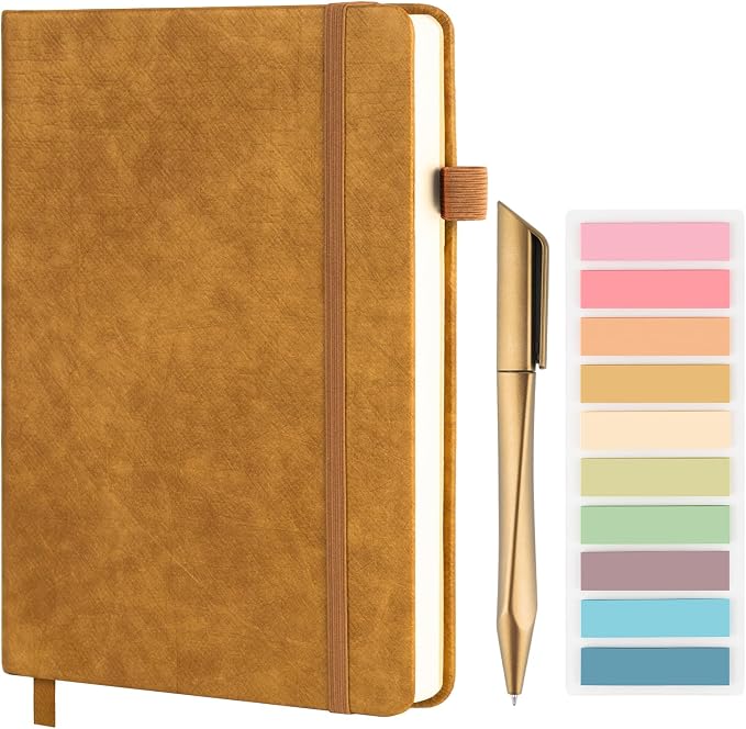 A5 Lined Journal Notebook Set with Pen & Sticky Notes, Hardcover Ruled Notebook 200 Pages Thick Paper, College Ruled Journal for Work Office School, 5.7 x 8.3 in,Yellow