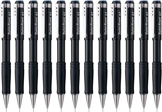 Pentel Twist-Erase III Mechanical Pencil, (0.7mm), Black Barrel, 12 Pack (QE517A)