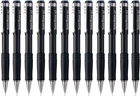 Pentel Twist-Erase III Mechanical Pencil, (0.7mm), Black Barrel, 12 Pack (QE517A)
