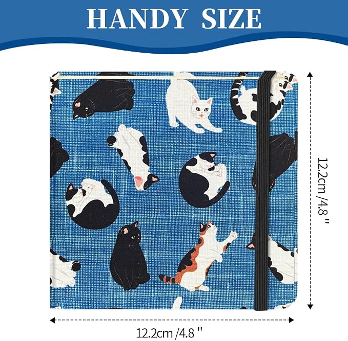 E-WEICHEN Square 4.8x4.8 inches 80gsm 96sheets/192 Pages Notebooks Blank Sketchbooks Travel Journal Pocket Hardcover Paint Writing Diary Memo Planner Cloth Cover. Cow Cat