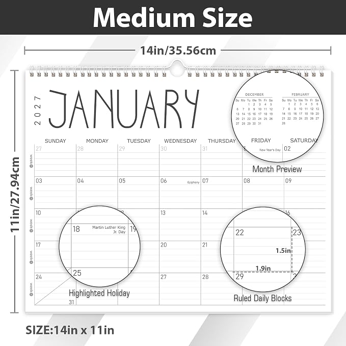 GuassLee Wall Calendar 2026, 2026-2027 Calendar Wall from Jun. 2026 to May 2027, 14" X 11" Paper Monthly Planner Wall Hanging Calendar with Thick Paper for Office Home Planning & Organizing