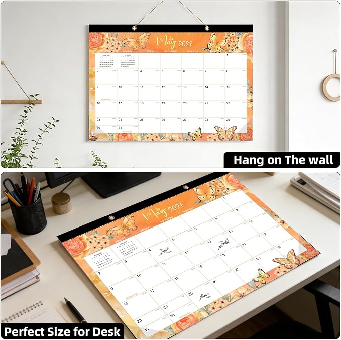 Tcamp Desk Calendar 2026-2027, Large Desktop/Wall Monthly Calendar (Jul. 2026 - Dec. 2027) 17'' x 12'' School Year Wall Desk Planner for Teacher Family School Office Supplies (Butterflies)