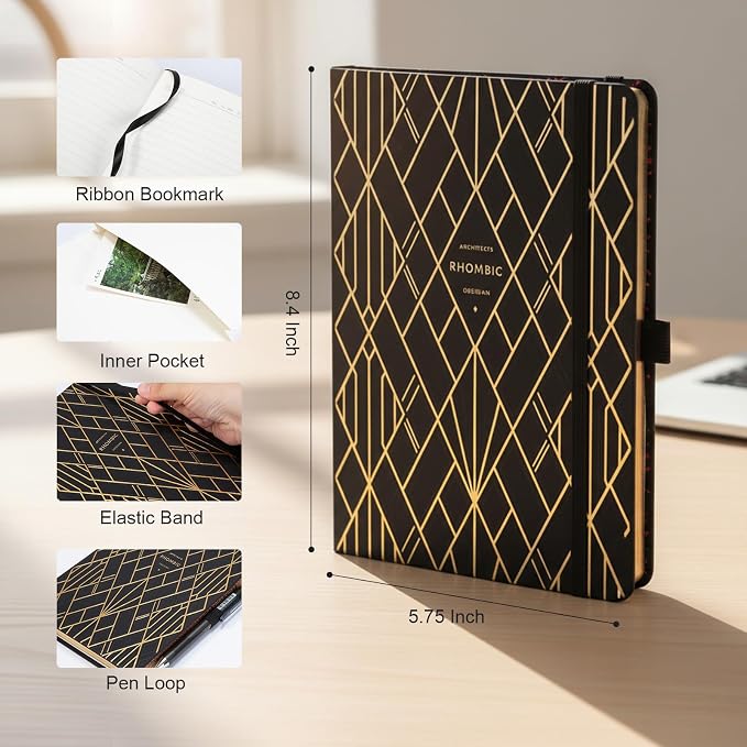 Comix Aesthetic Lined Journal, 192 Pages, 100GSM Paper, Black Leather Journal, 5.5" x 8.3", A5 Hardcover Journaling Notebook for Writing & Notes-taking, Fits for Office, Home, Work