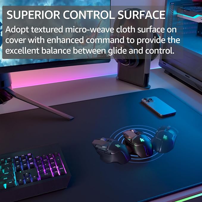 KTRIO Oversized Gaming Mouse Pad Desk Mat for Gamer, 47.3" x 23.6", Black | Full Desk Coverage, Superior Micro-Weave Cloth, Non-Slip Rubber Base, Durable Stitched Edges, Water-Resistant Coating