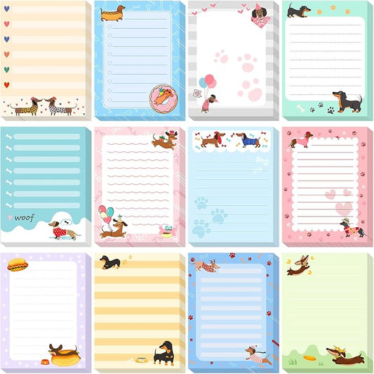 Chiisong 12 Pieces Dachshund Sticky Notes Dachshund Gifts 3x4 Inch Cute Cartoon Dog Self Stick Notepads Puppy Lover Gifts Dog to Do List Cute Memo Pads for Home Office Supplies