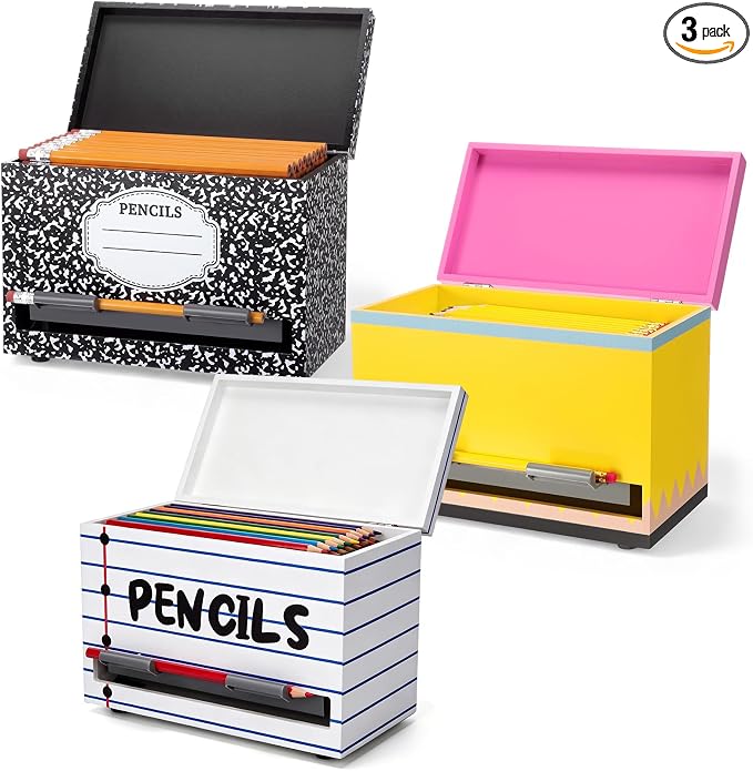 Yalikop 3 Pcs Wooden Pencil Dispenser for Classroom Pastel Wood Pencils Holder for up to 200 Pencils Reusable Straw Dispenser for Home Office Teachers Supplies Storage (Multiple Style,Colorful)