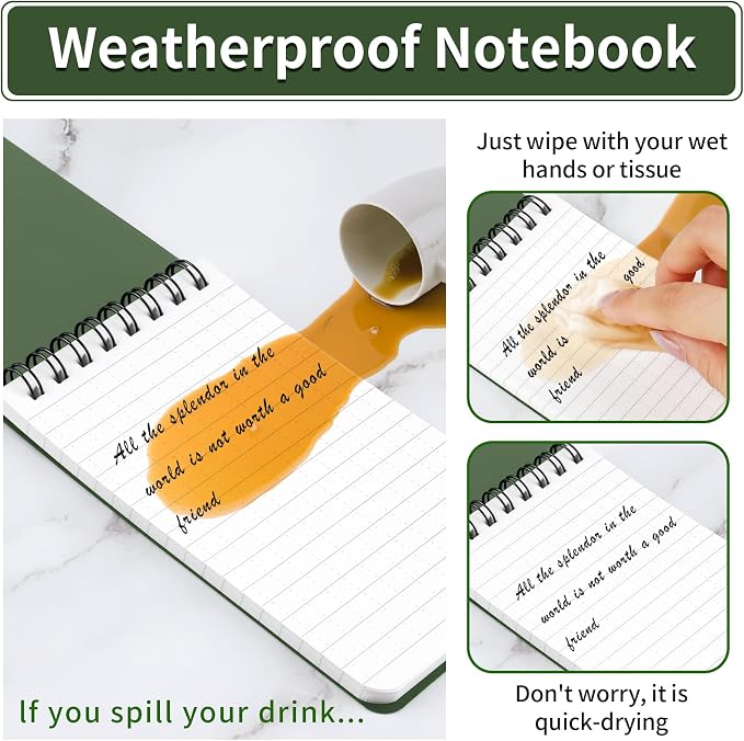 COIDEA 3 Pack Waterproof Notebook, 3 x 5 Pocket Notepad, All Weather Small Pocket Notebook Paper, Mini Spiral Notepad Police Notepad 100 Lined Pages for Outdoor Office