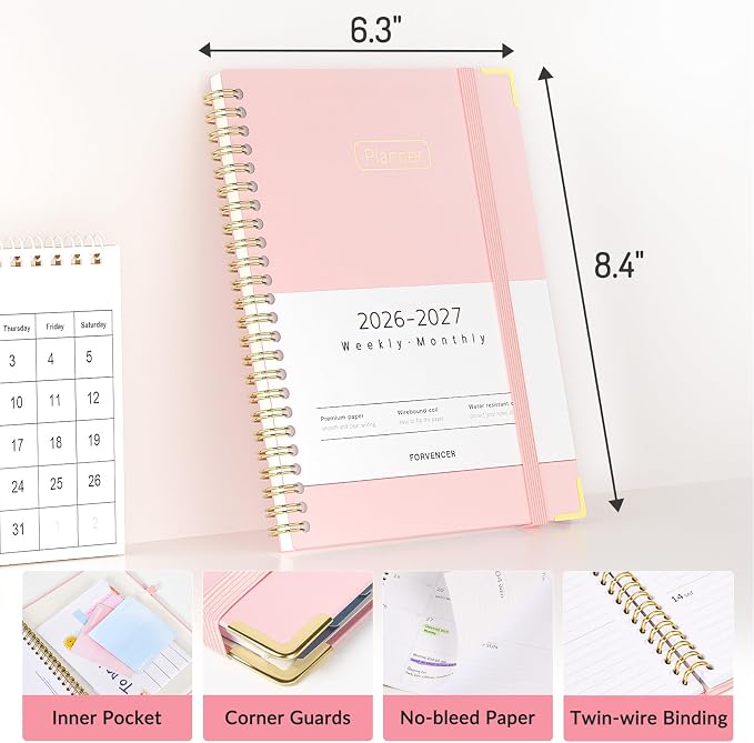 Forvencer Academic Planner 2026-2027, Hardcover Calendar Planner Weekly & Monthly, July 2026 - June 2027, 6" x 8", Daily Agenda with Tabs, College School Organizer for Student Teacher, Light Blue