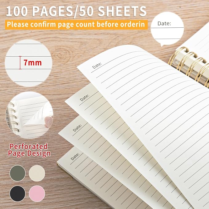 A4 Large Spiral Notebook Journal,(8.5×11'') 100 Pages Linen Hardcover College Ruled Journaling For Work & Note Taking Thick Spiral Journal For Writing Daily Journal For Women & Men- Black