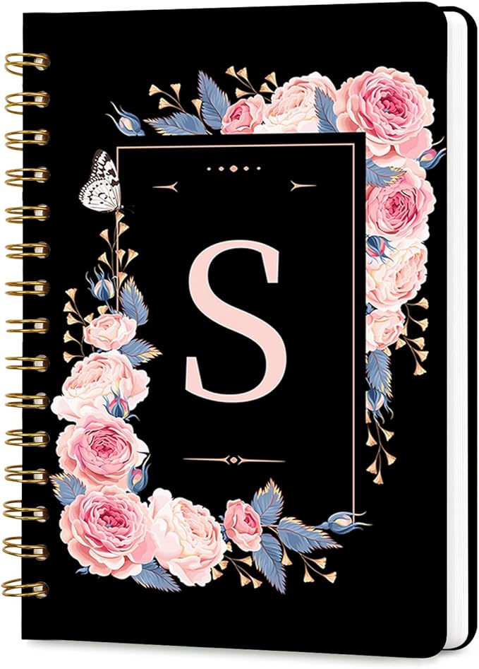 Lined Spiral Journal for Women, A5 Notebook for Work, 160 Pages, Letter S | College Ruled Spiral Notebook, Hardcover with Elegant Design for Note-Taking, 5.5 * 8.25 inch