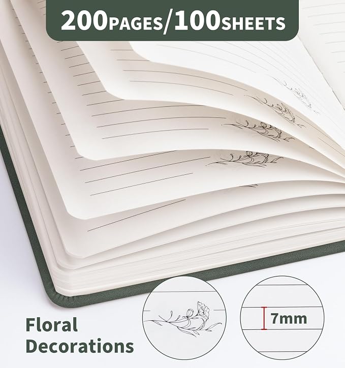 Lined Journal Notebook for Women Men, A5 Hardcover Leather Journals for Writing, 200 Pages Thick Paper, Daily Journal Notebook for Work, School, Note Taking, Business, Travel, College Ruled