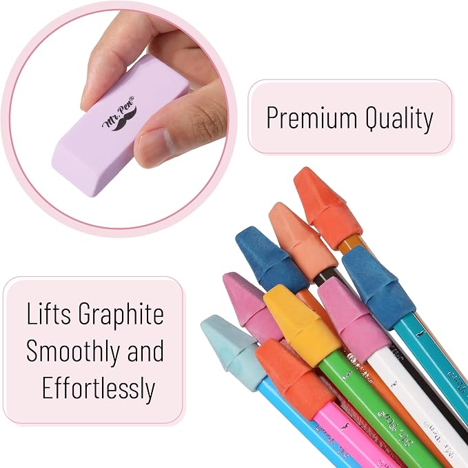 Mr. Pen- School Eraser Combination Set, 66 Pack, Colorful | Latex Free Erasers for School, Office, Art Sketching, Homework, Exams, Clean Smudge-Free Correction