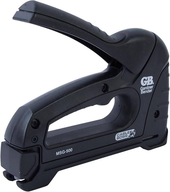 Gardner Bender MSG-501B Heavy-Duty Cable Boss Staple Gun, Professional Grade, Secures (NM) Coax, & Low-Volt Cable, Black